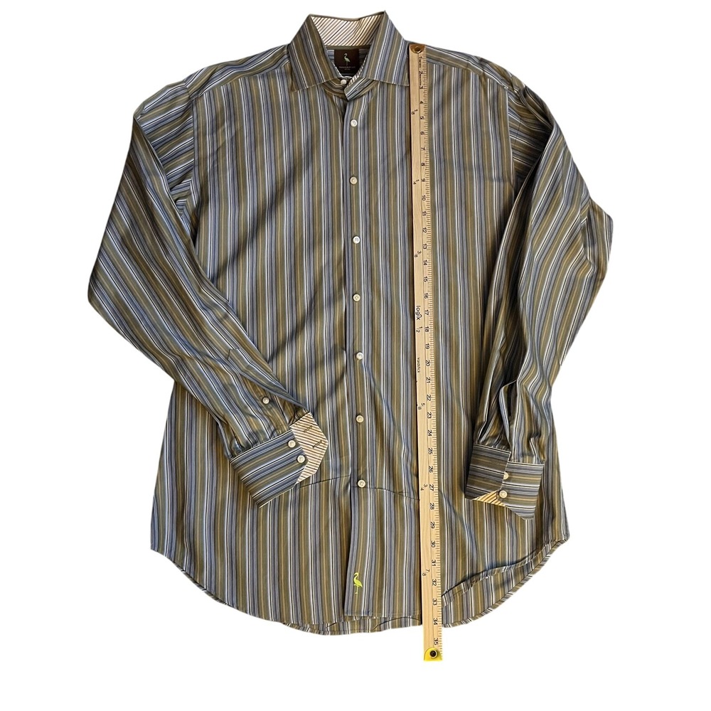TAILORBYRD Dress Shirt Flip Cuffs Blue/Red/Green 100% Cotton Size LT Mens